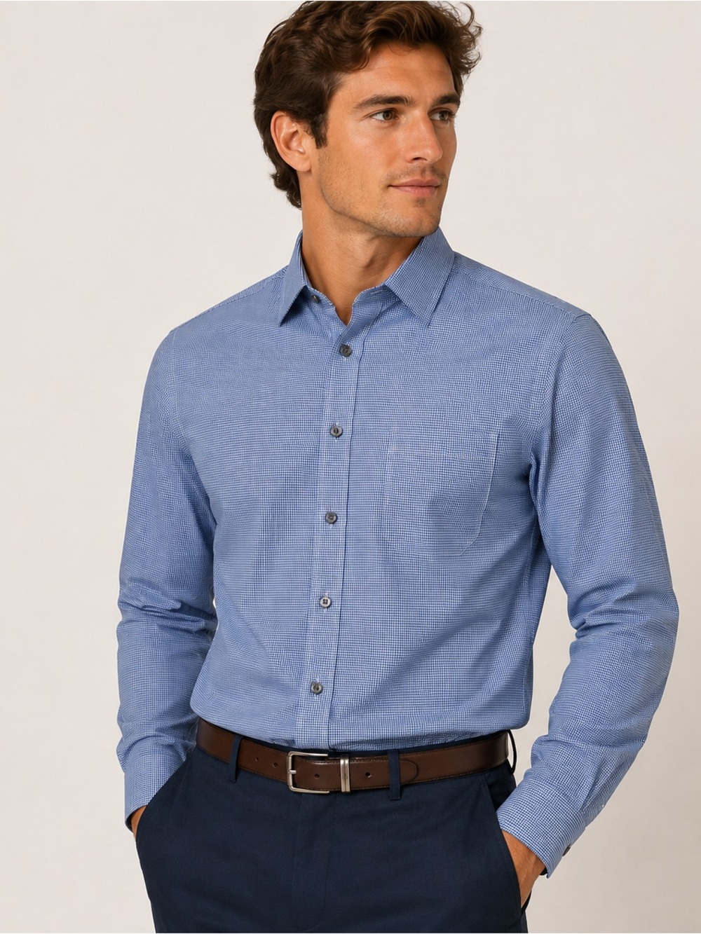 Jos A Bank Traveler Shirt Mens M Blue Check Tailored Cotton Dress Button Up NWOT